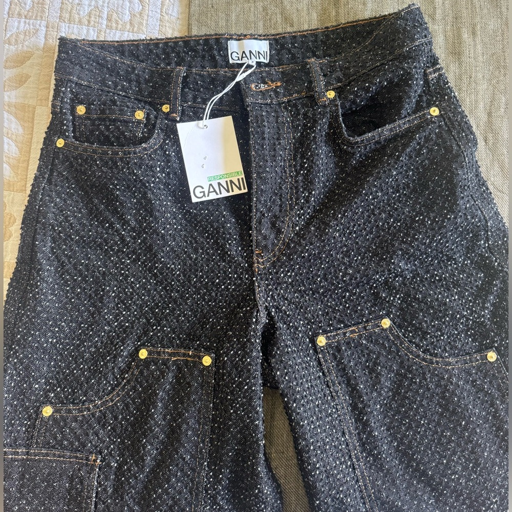 Ganni Fluffy Denim Carpenter Jeans in Black - Picture 3 of 4